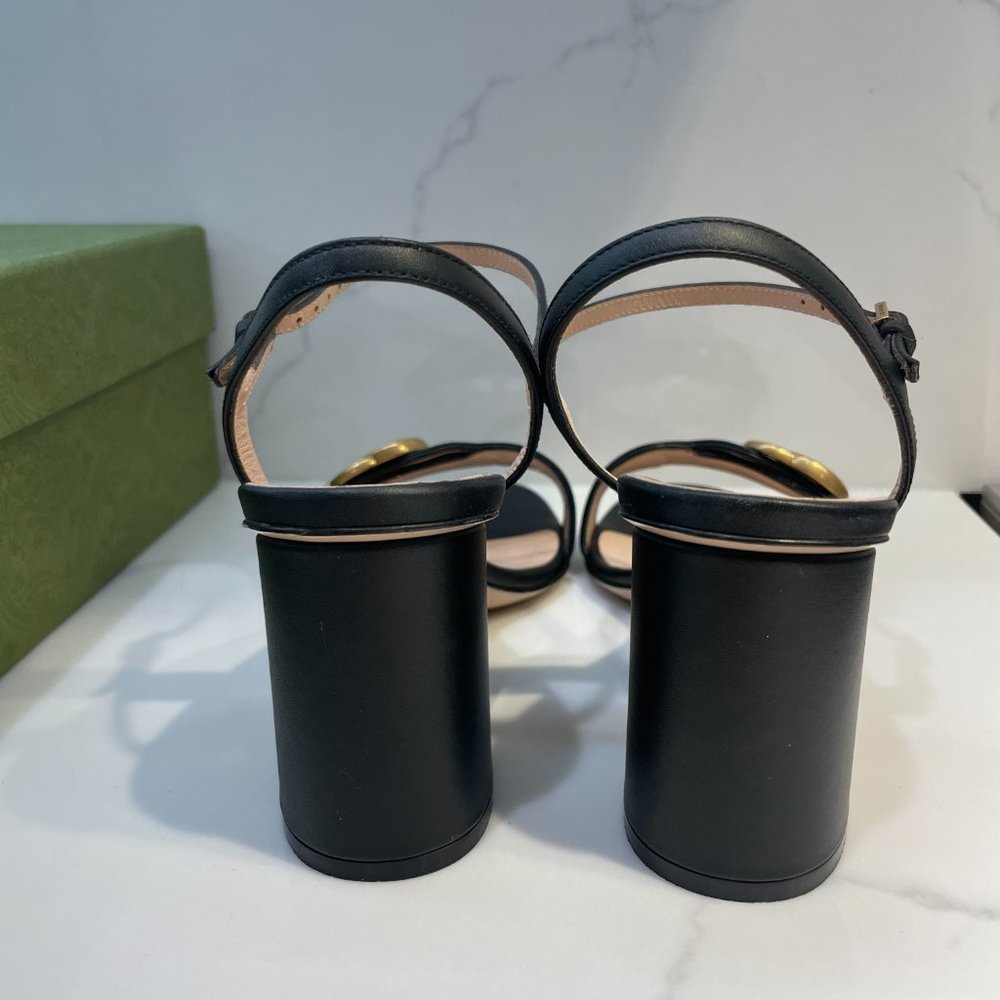 GUCCI - GG Marmont Leather Block Heel Sandal Black size 37 - US size 7 - Picture 2 of 8